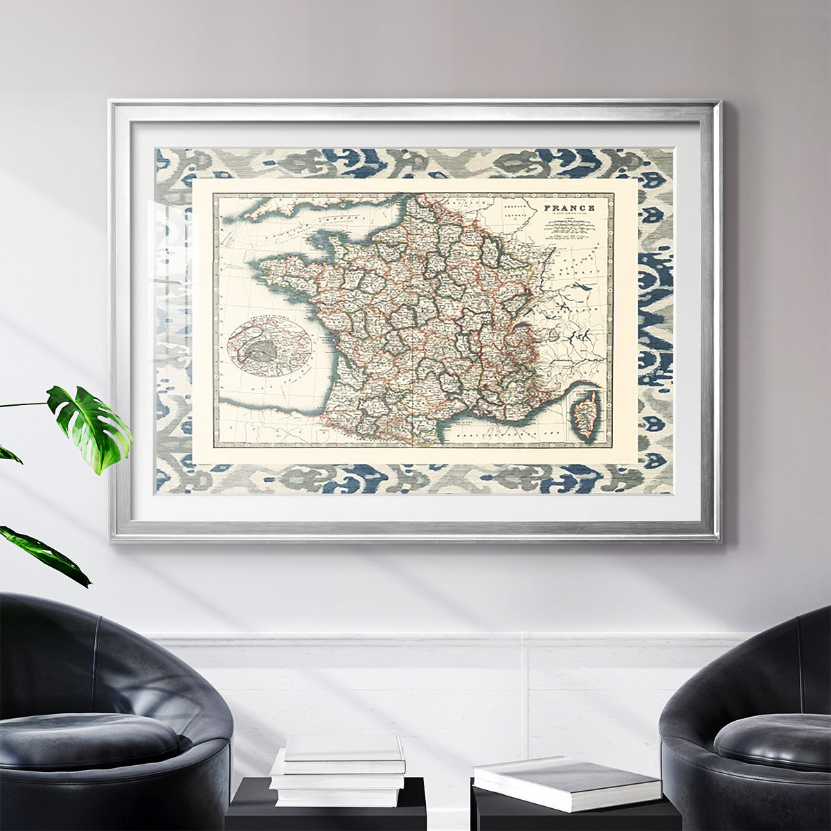 Bordered Map of France - Modern Framed Art Print