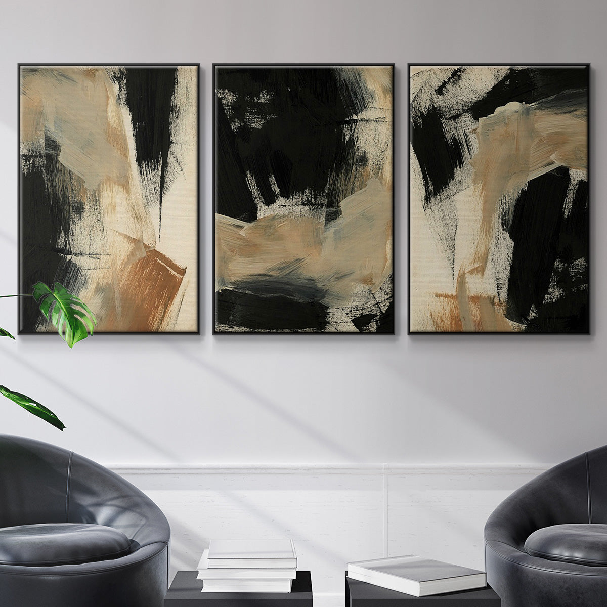 Baked Paintstrokes IV - Framed Premium Gallery Wrapped Canvas L Frame 3 Piece Set - Ready to Hang