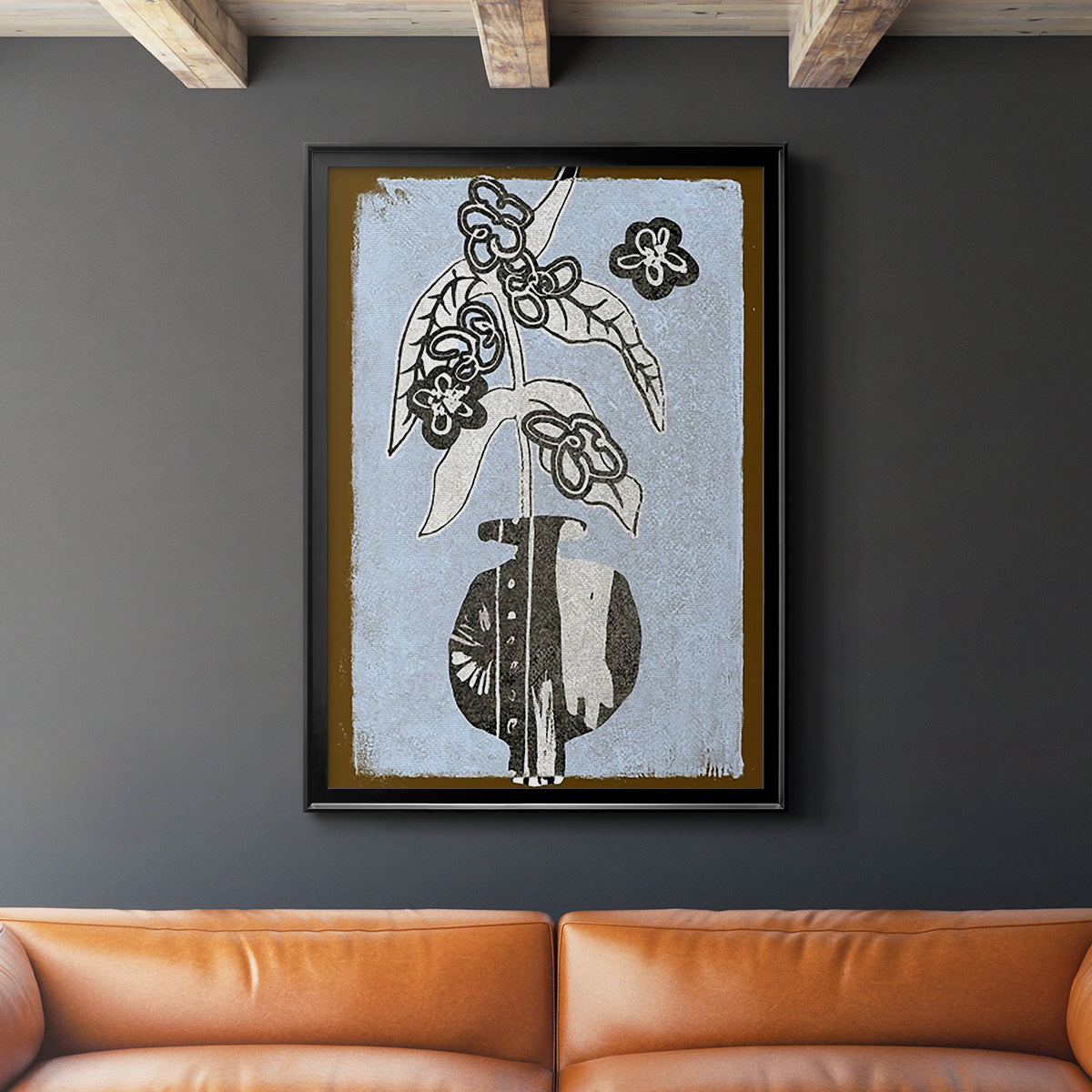 Graphic Flowers in Vase IV - Modern Framed Canvas Print