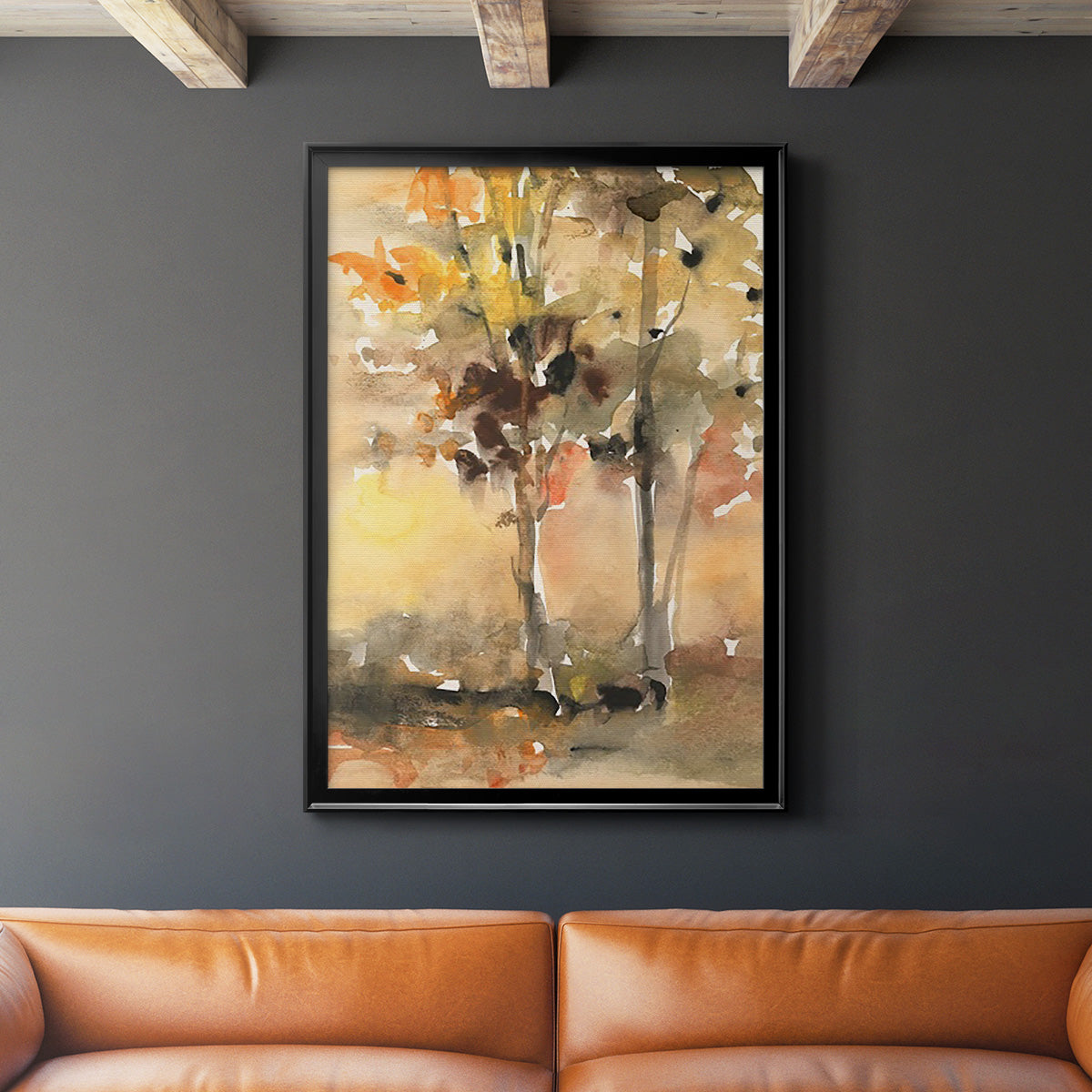 Fall Foliage Watercolor II - Modern Framed Canvas Print