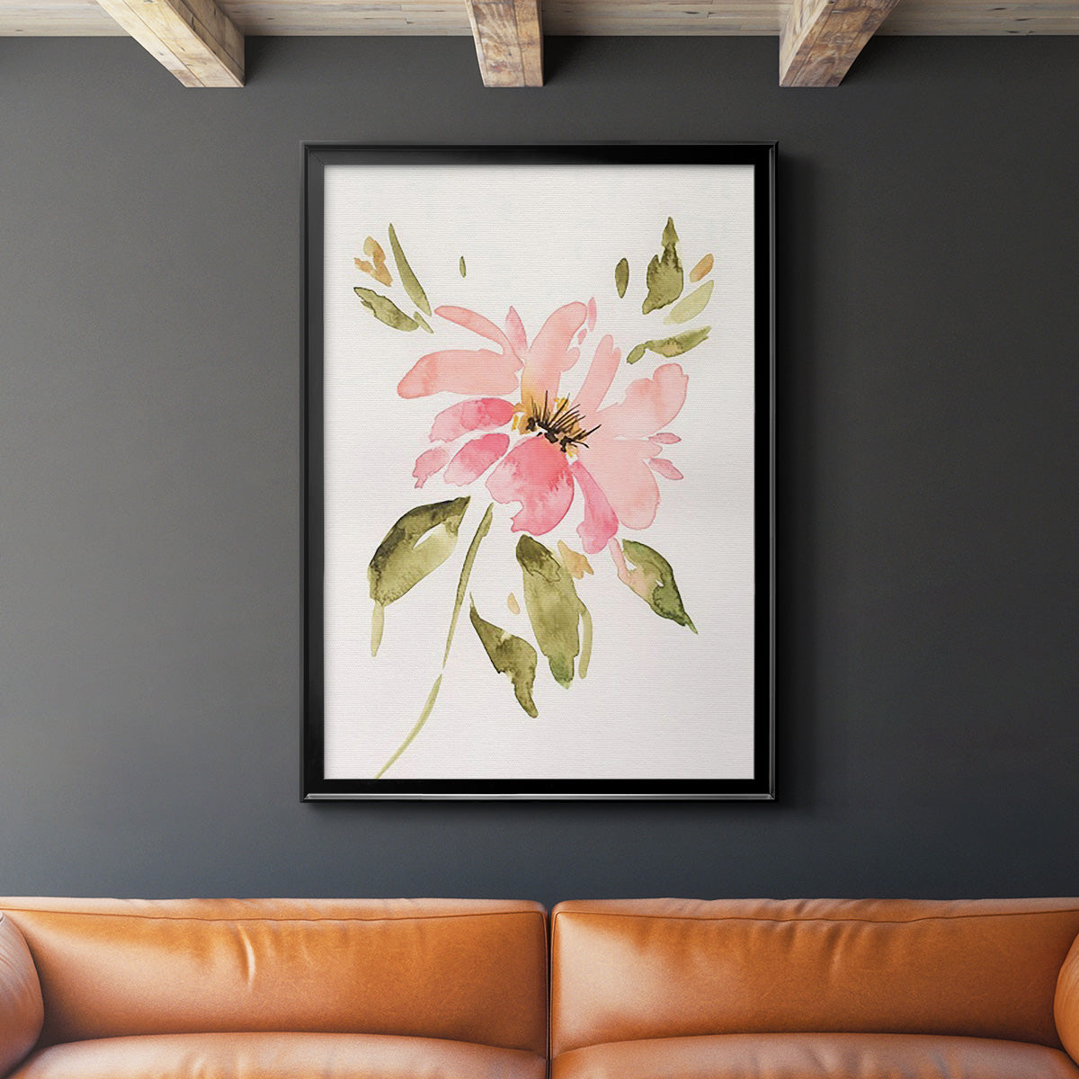 One Pink Bloom I - Modern Framed Canvas Print