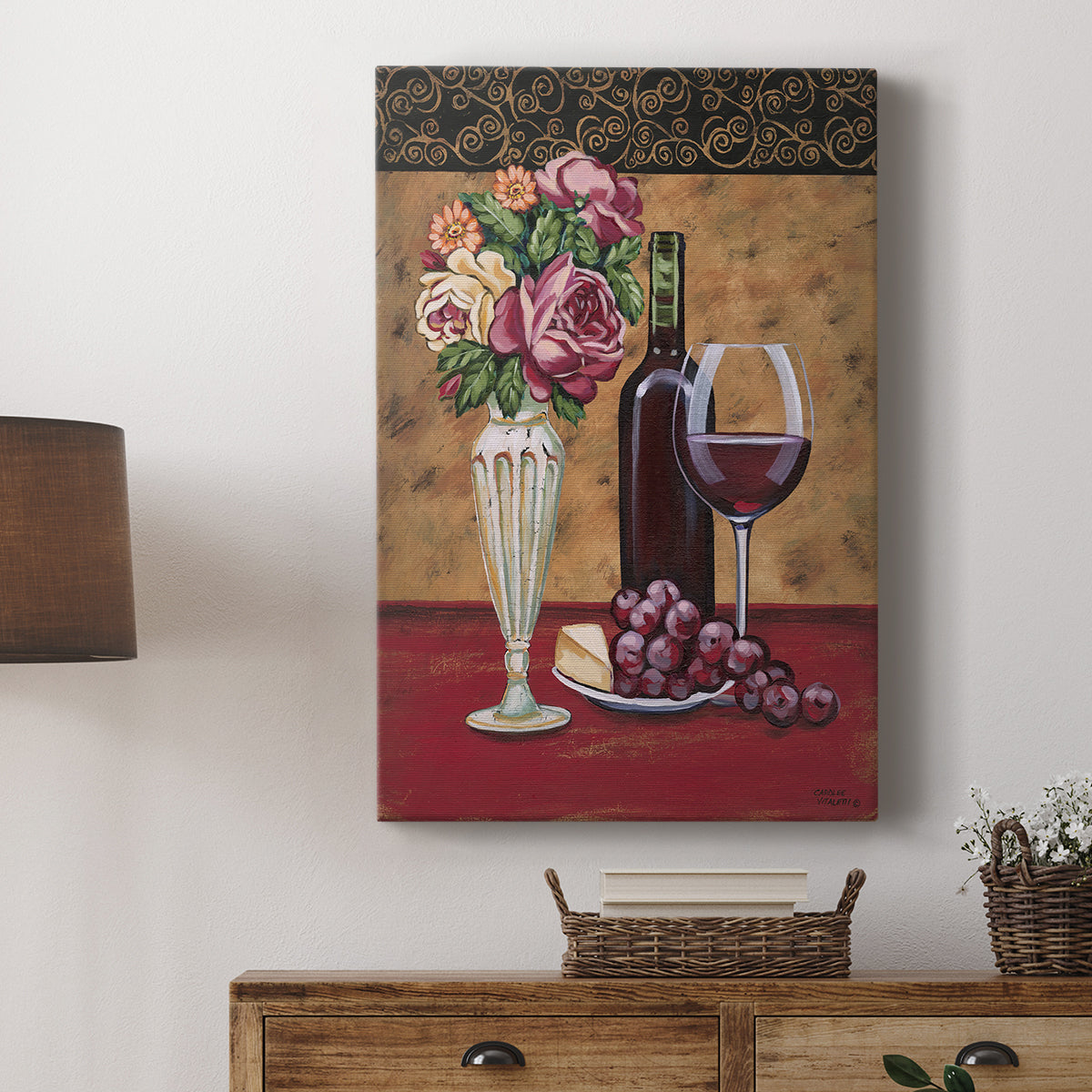 Vintage Flowers and Wine I - Canvas Art Print