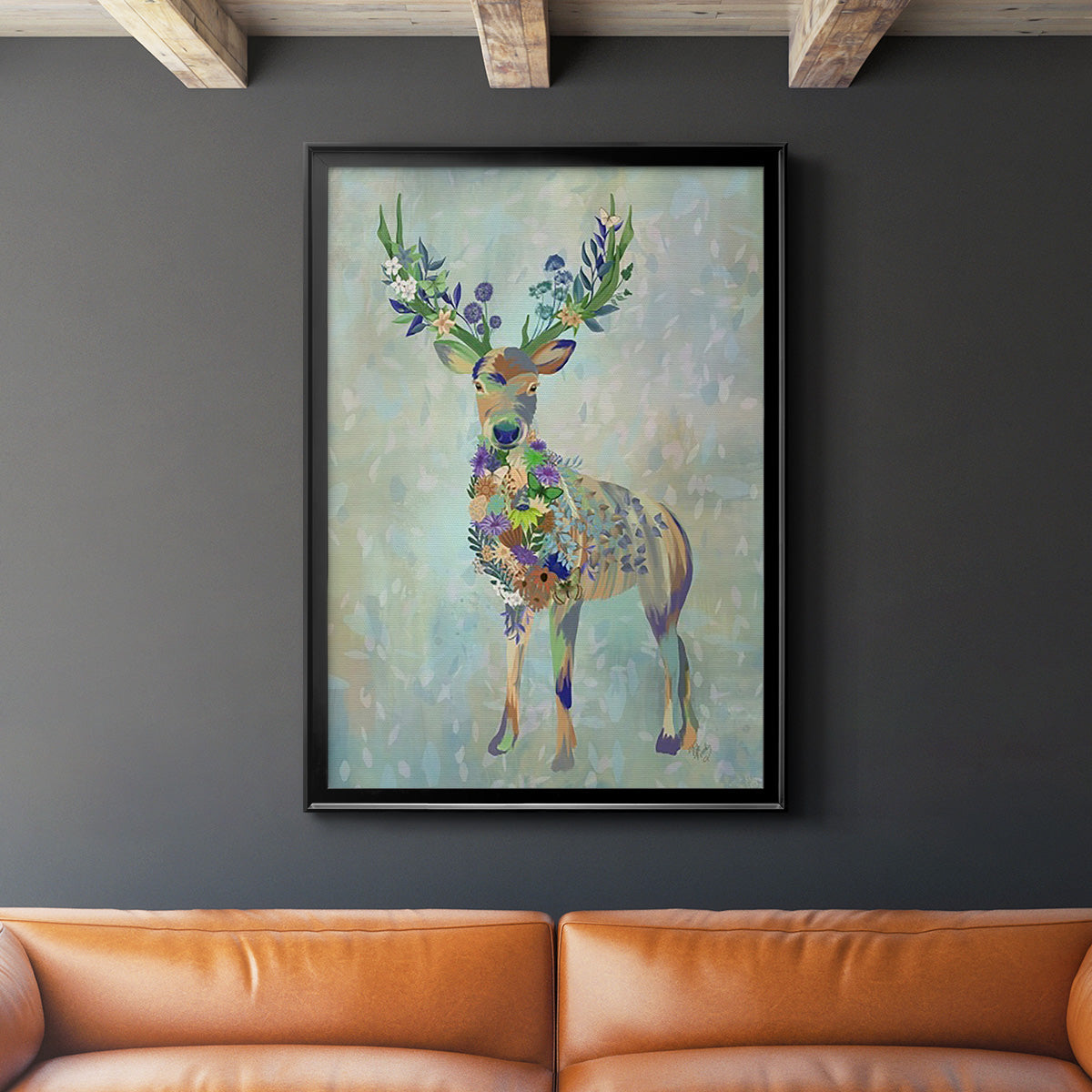 Fantastic Florals Deer, Full - Modern Framed Canvas Print