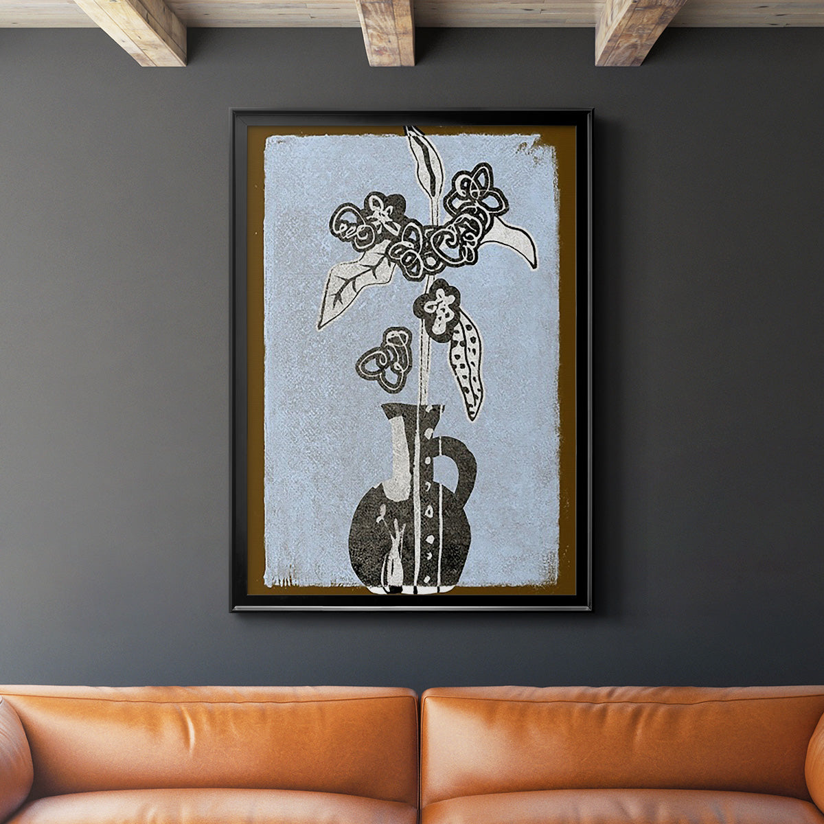 Graphic Flowers in Vase I - Modern Framed Canvas Print