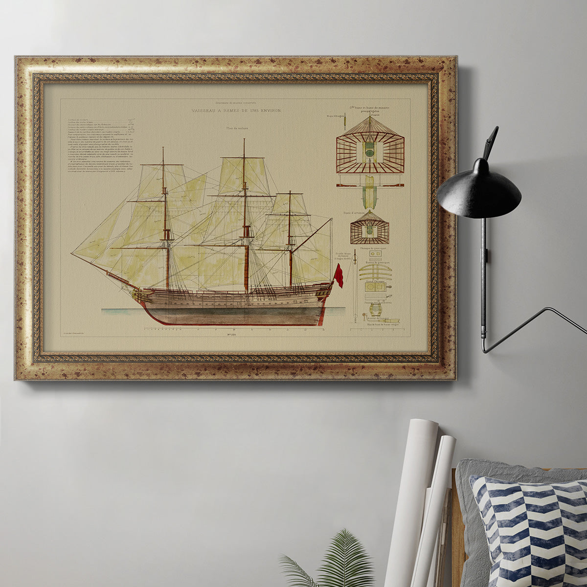 Antique Ship Plan VIII Premium Framed Canvas- Ready to Hang