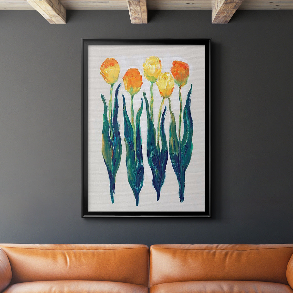 Tulips in a Row I - Modern Framed Canvas Print