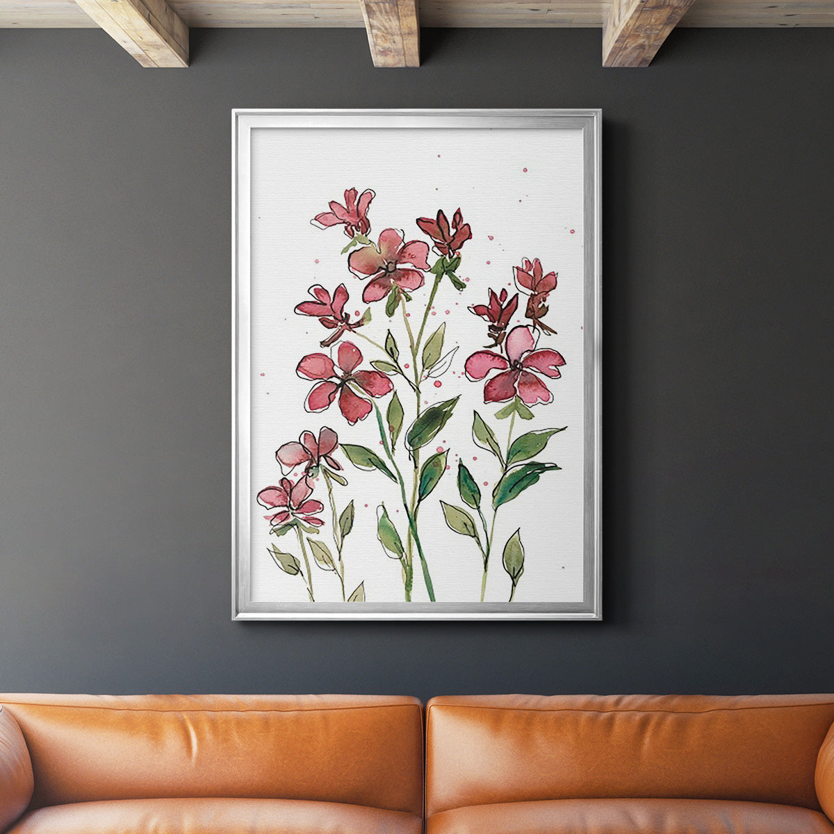 Watercolor Floral Stems II - Modern Framed Canvas Print