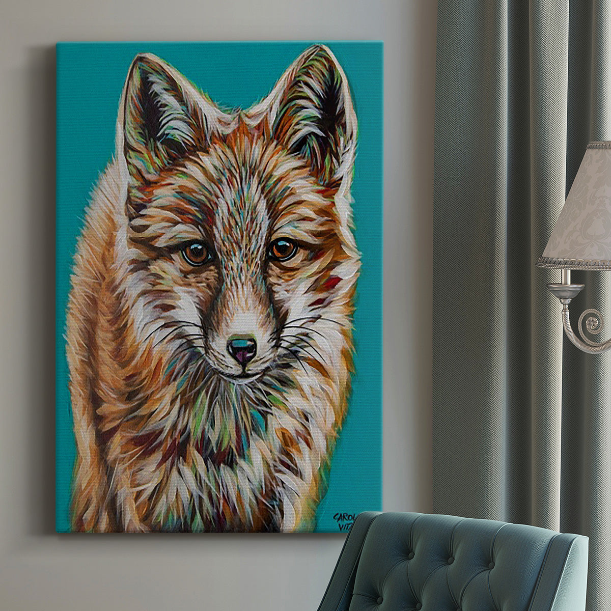 Teal Fox Premium Gallery Wrapped Canvas - Ready to Hang