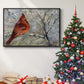 Cardinal in Snow II - Framed Gallery Wrapped Canvas in Floating Frame