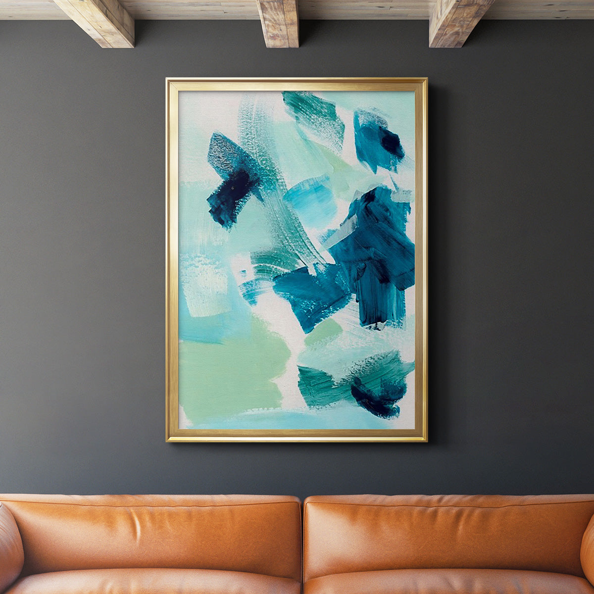 Teal Composition II - Modern Framed Canvas Print