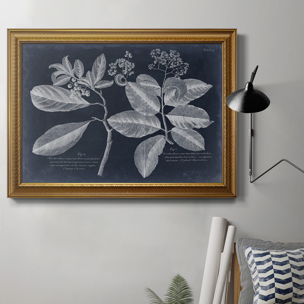 Foliage on Navy IV Premium Framed Canvas- Ready to Hang