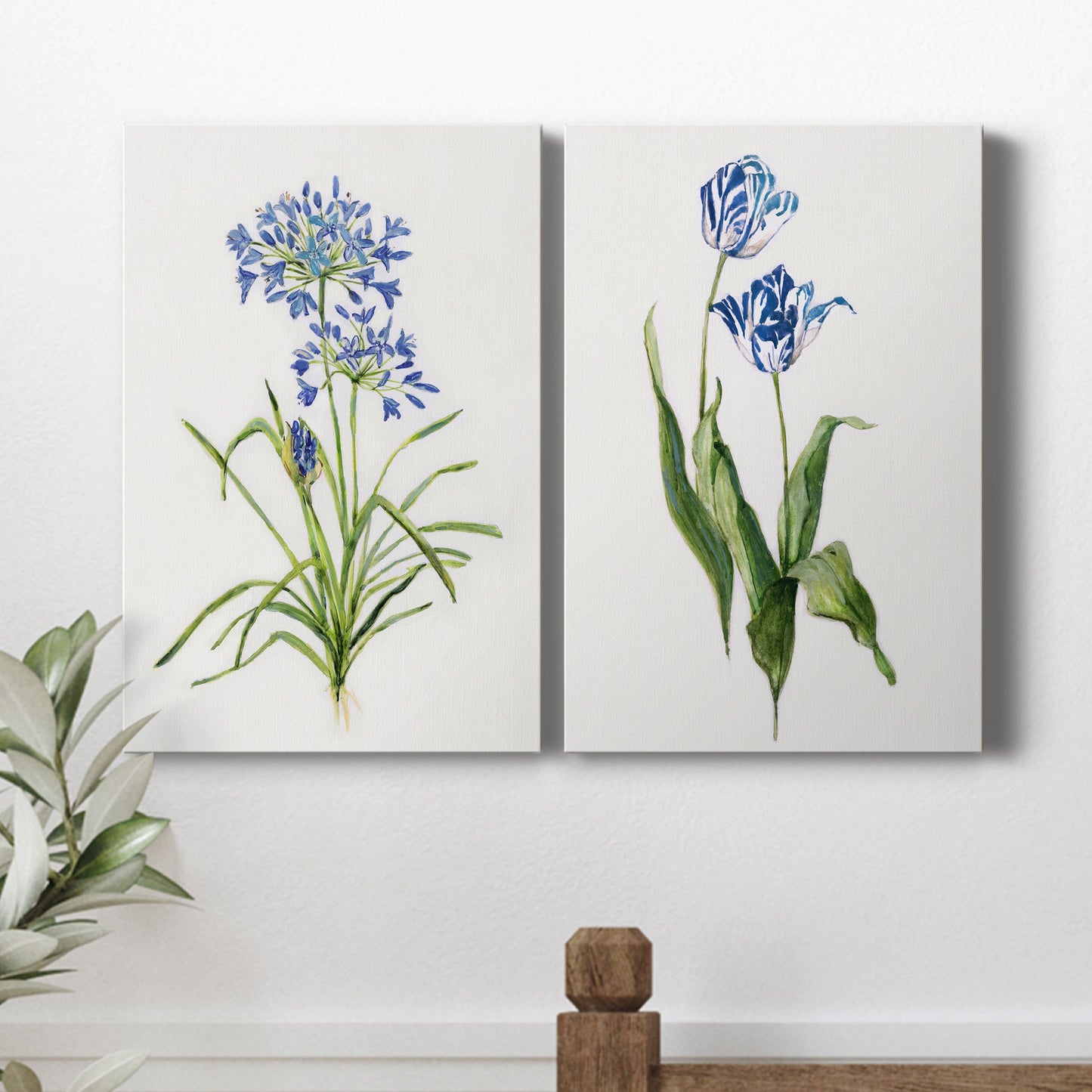 Blue Lively Botanical I Premium Gallery Wrapped Canvas - Ready to Hang - Set of 2 - 8 x 12 Each