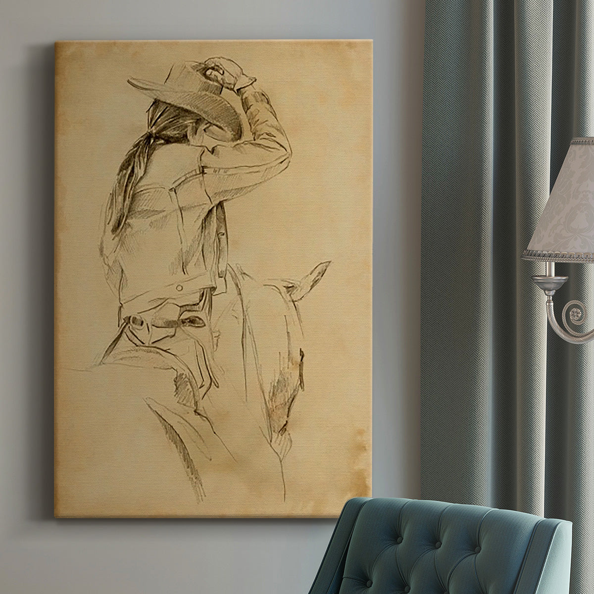 Cowgirl on Horseback II Premium Gallery Wrapped Canvas - Ready to Hang