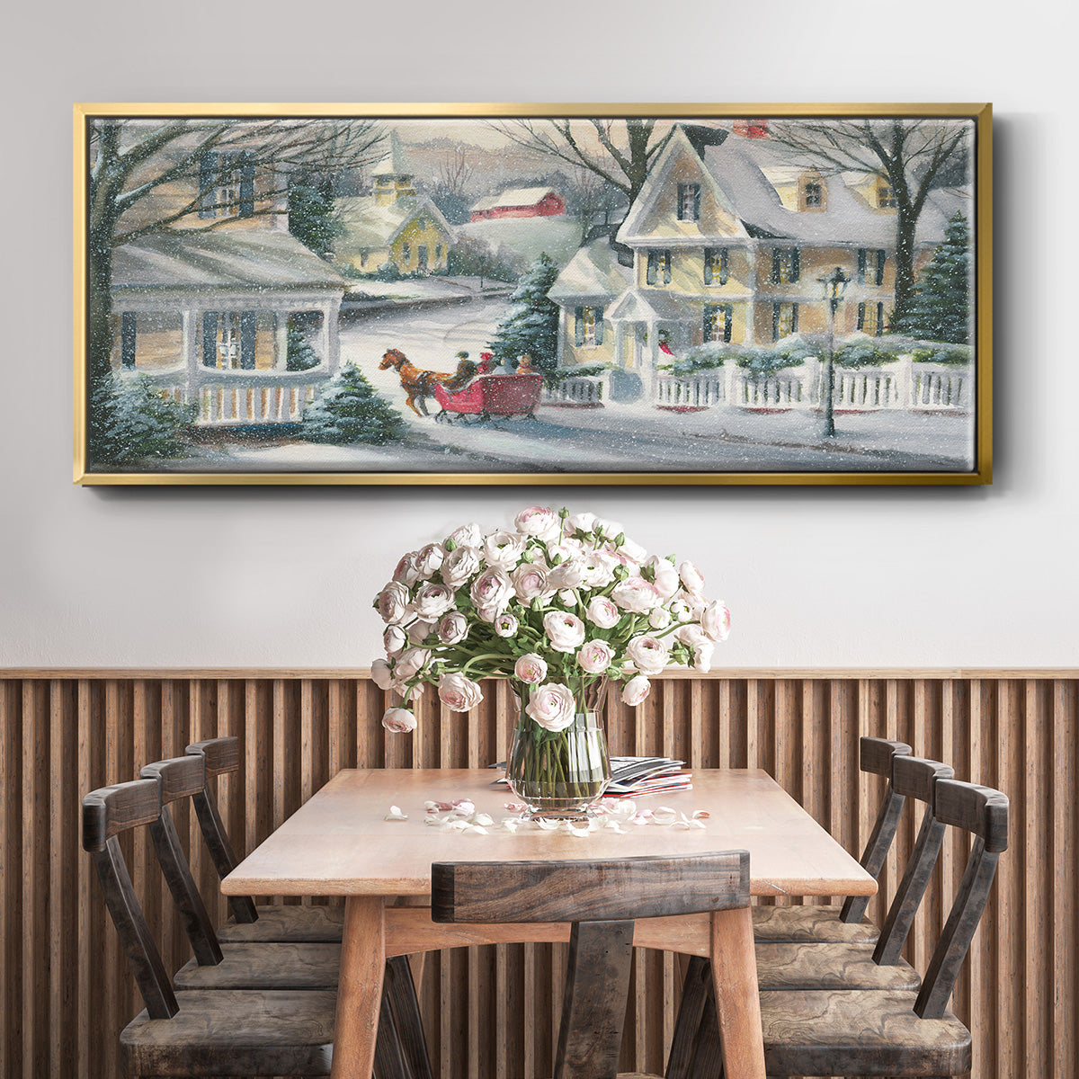 Village Sleigh Ride - Floater Framed Canvas Print