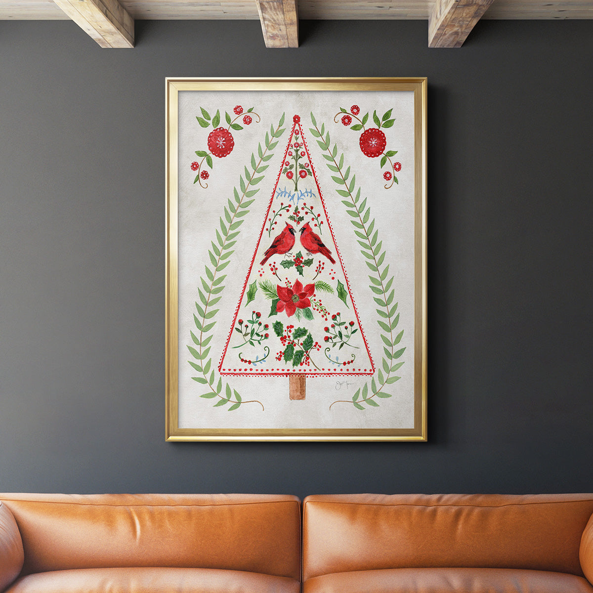 Christmas Folk Tree - Modern Framed Canvas Print