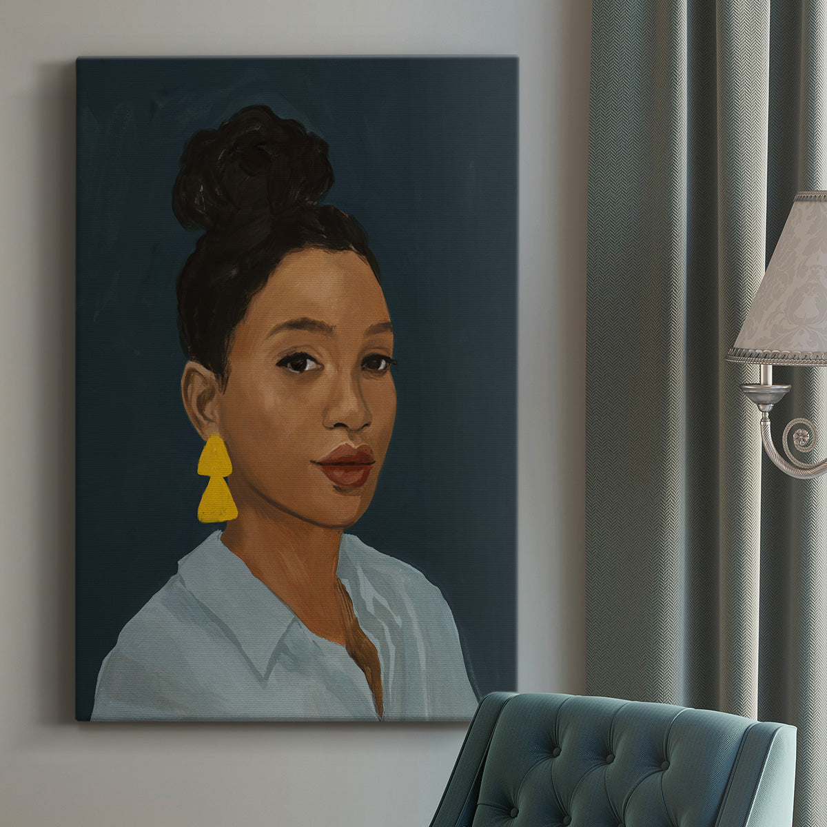 Figure in Yellow Earring Premium Gallery Wrapped Canvas - Ready to Hang