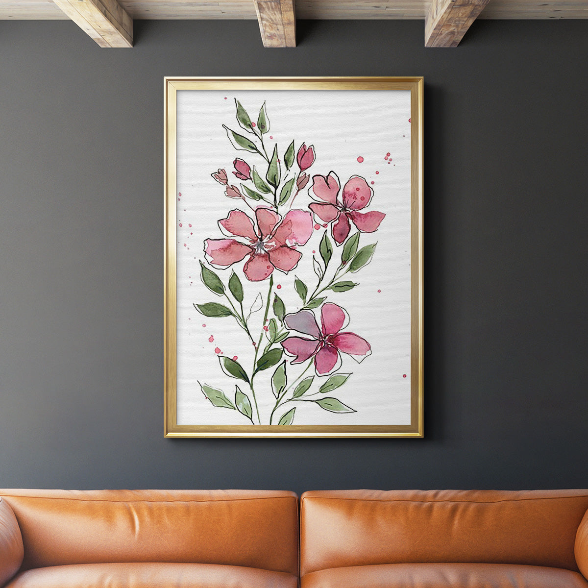 Watercolor Floral Stems I - Modern Framed Canvas Print