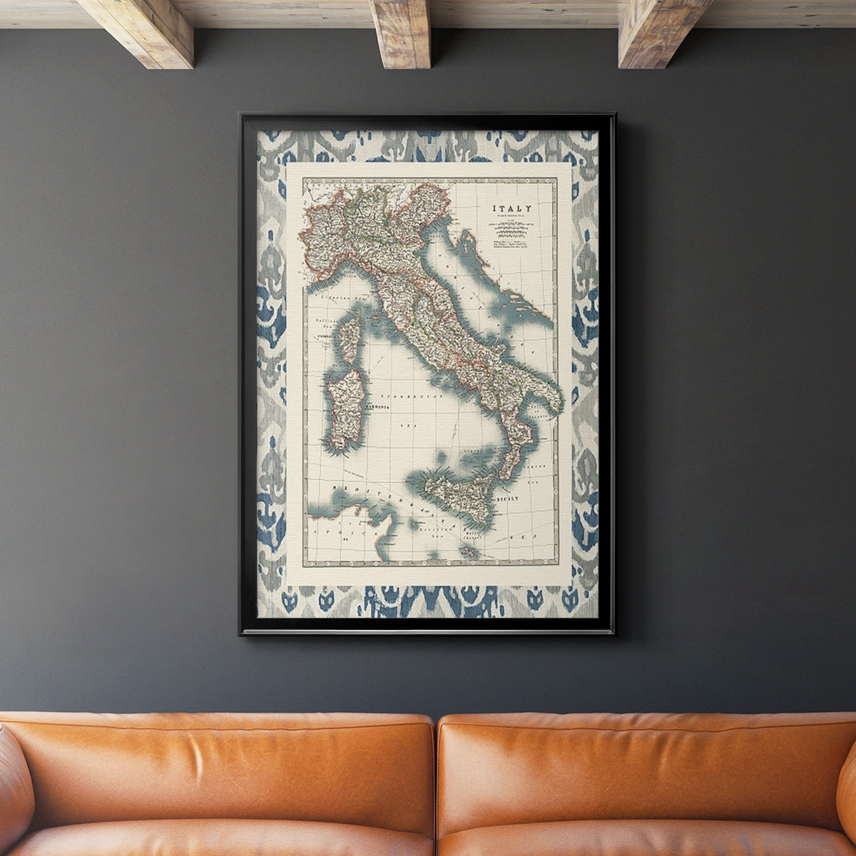 Bordered Map of Italy - Modern Framed Canvas Print