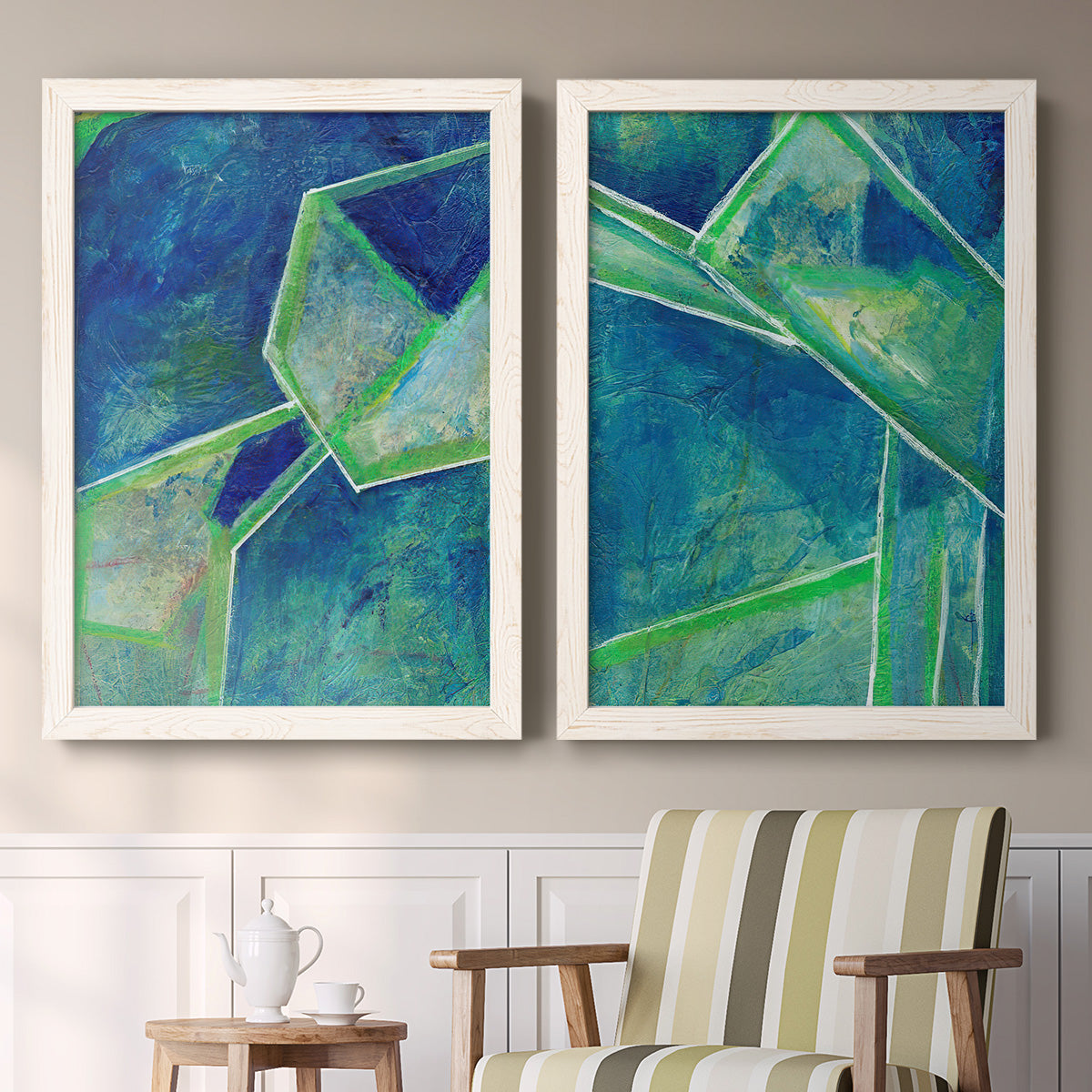 Geometric in Cool III - Premium Framed Canvas 2 Piece Set - Ready to Hang