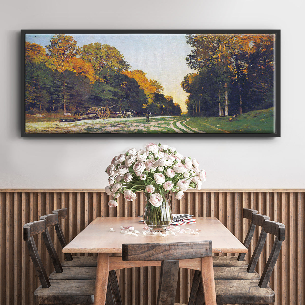 The road from Chailly to Fontainebleau by Monet - Floater Framed Canvas Print