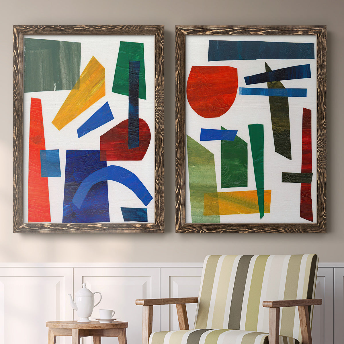 Colorful Shapes I - Premium Framed Canvas 2 Piece Set - Ready to Hang