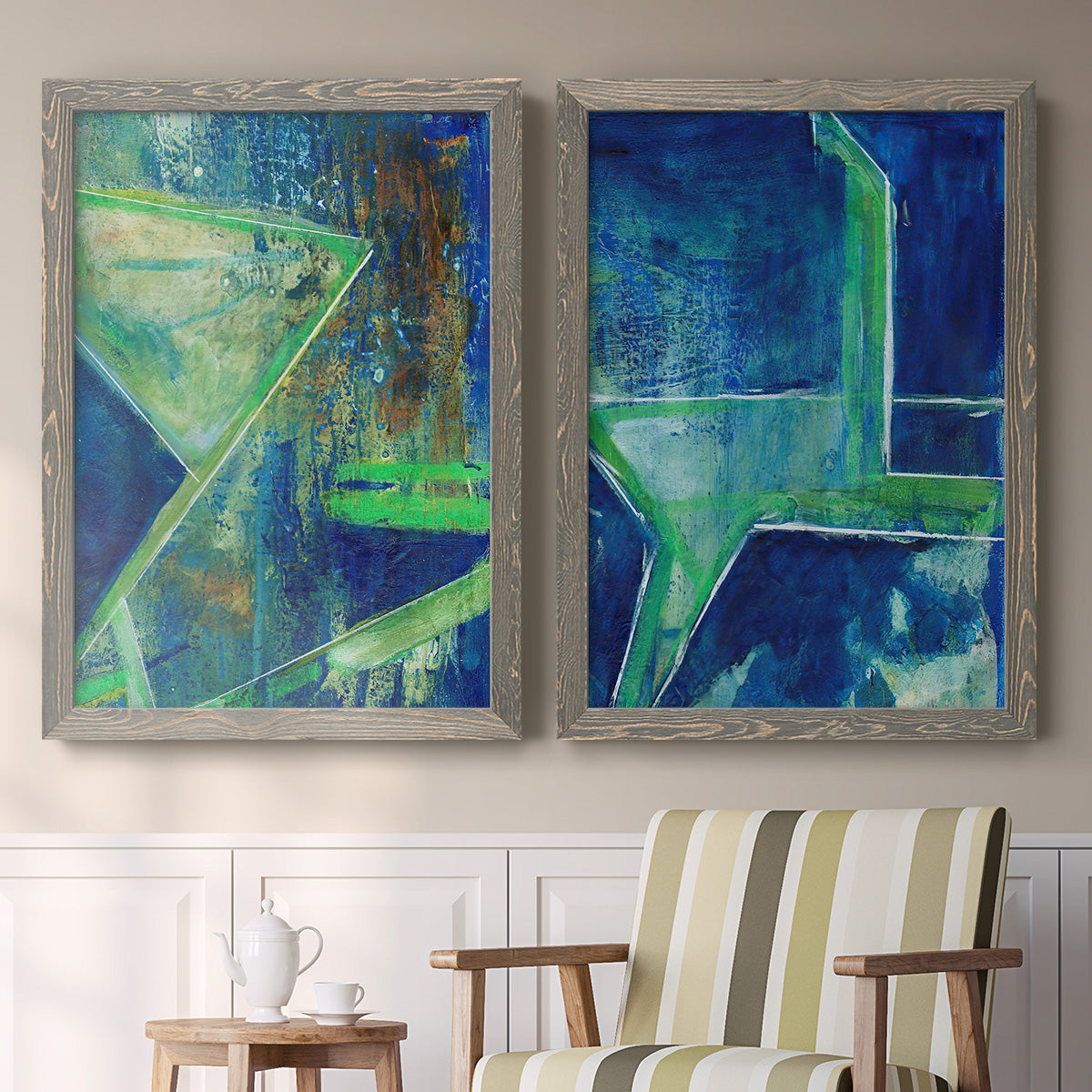 Geometric in Cool VII - Premium Framed Canvas 2 Piece Set - Ready to Hang