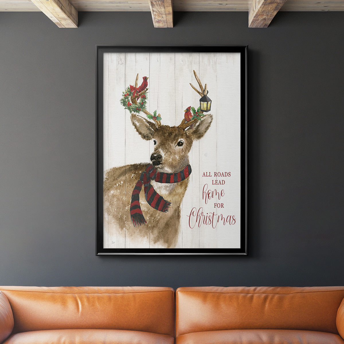 All Roads Lead Home Deer - Modern Framed Canvas Print