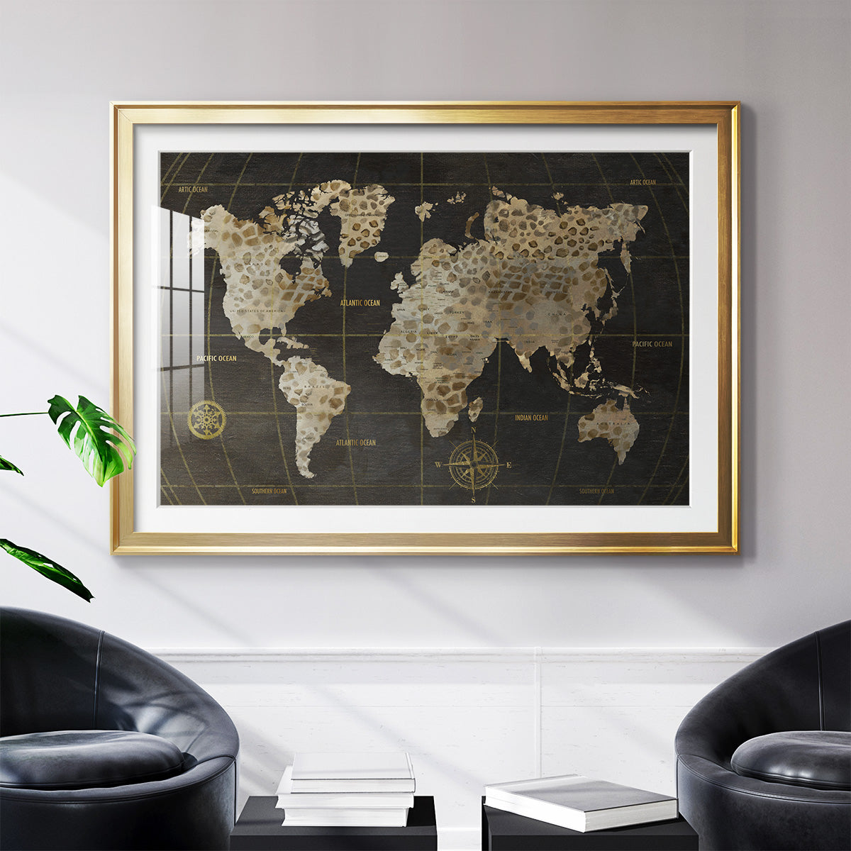Safari World Map - Modern Framed Art Print