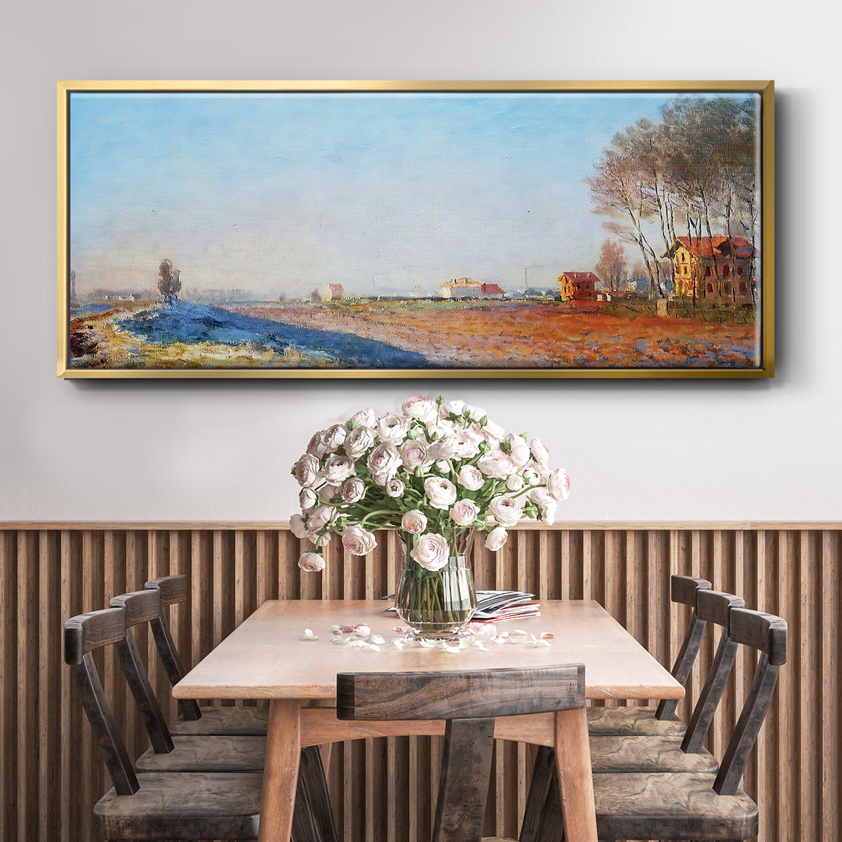The Plain of Colombes, White Frost, 1873 - Floater Framed Canvas Print