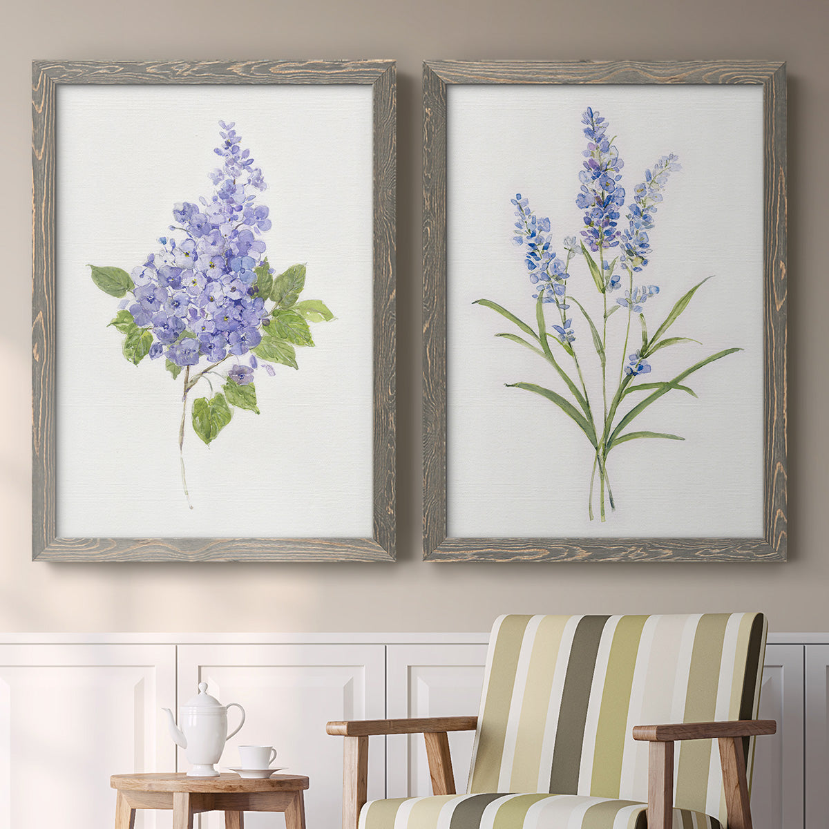 Dainty Botanical Lilac - Premium Framed Canvas 2 Piece Set - Ready to Hang