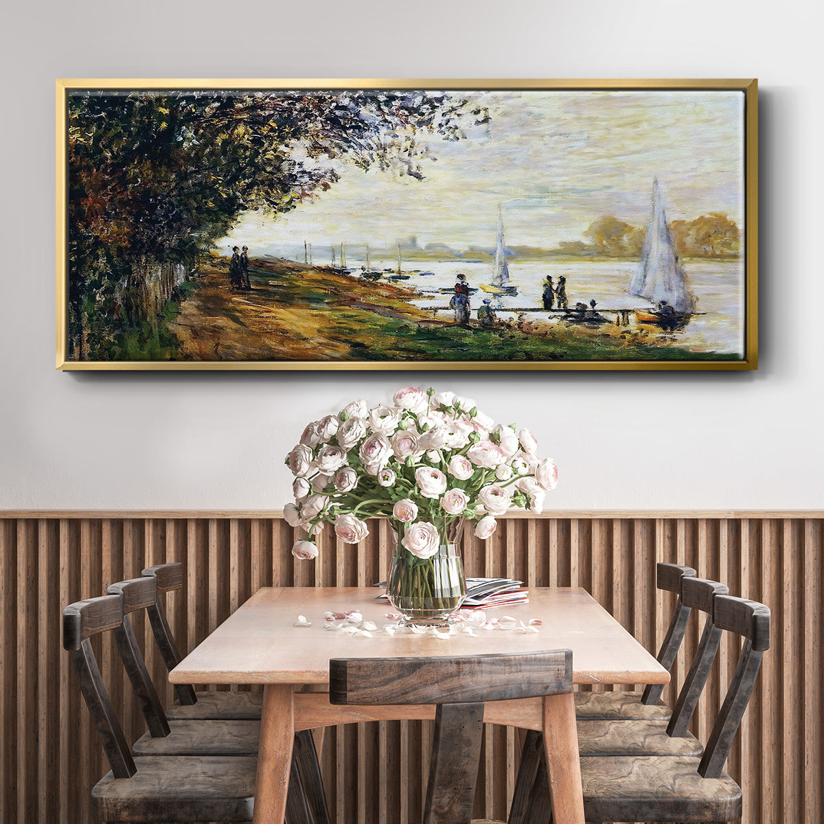 The Riverbank at Le Petit - Floater Framed Canvas Print