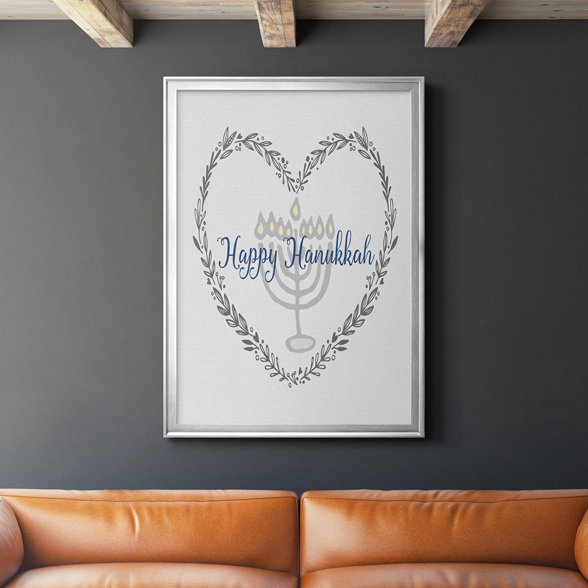 Hanukkah Heart - Modern Framed Canvas Print