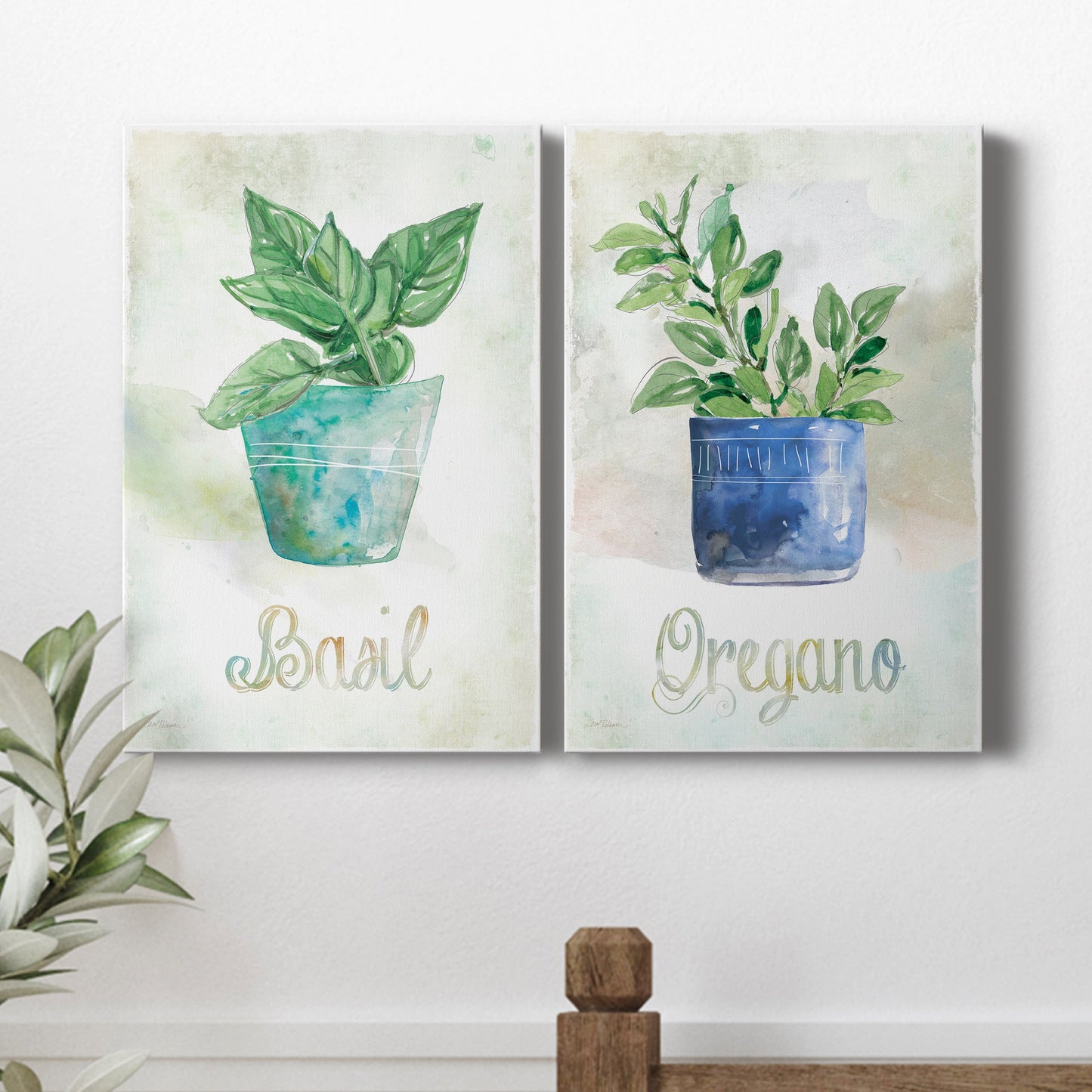 Potted Basil Premium Gallery Wrapped Canvas - Ready to Hang - Set of 2 - 8 x 12 Each