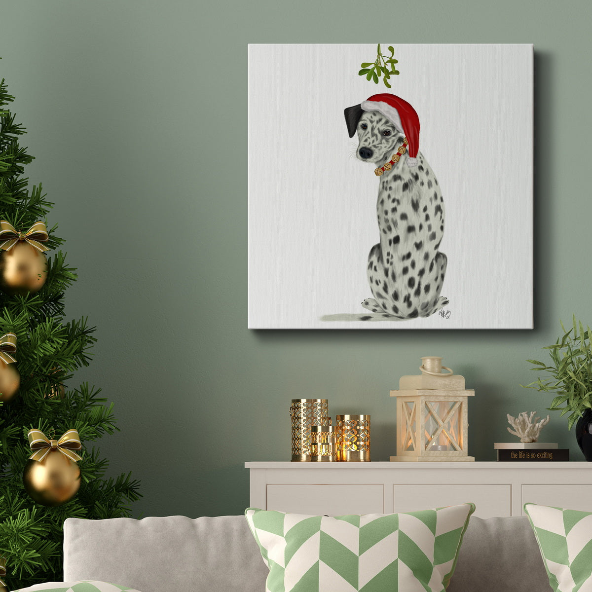 Christmas Des - Dalmatian Mistletoe-Premium Gallery Wrapped Canvas - Ready to Hang