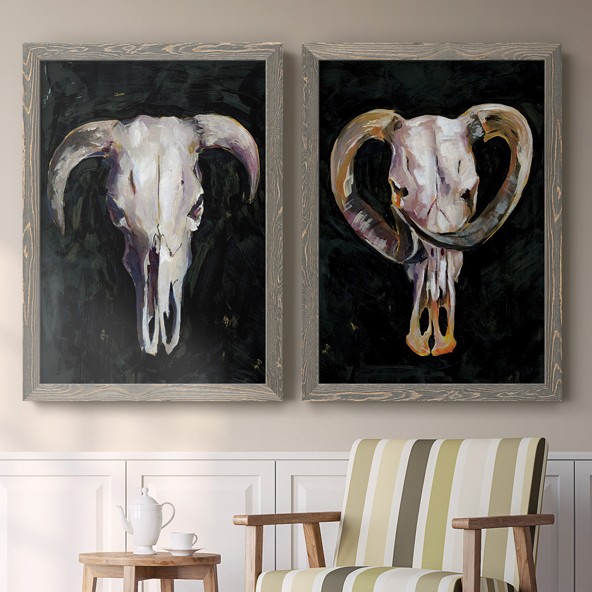 Horned Skull I - Premium Framed Canvas 2 Piece Set - Ready to Hang