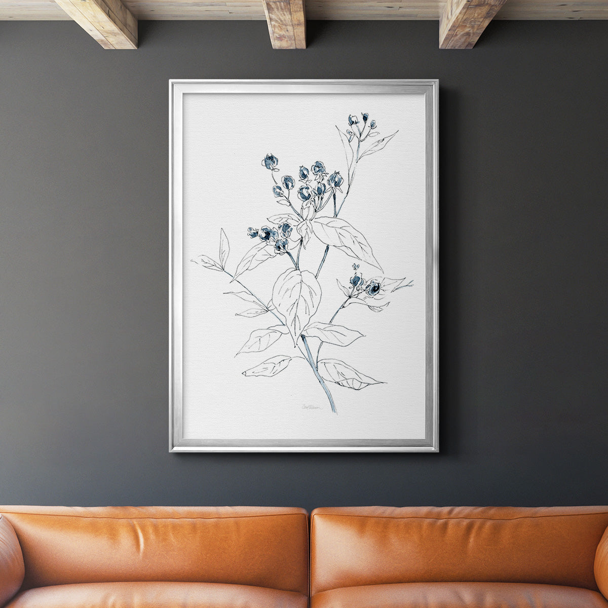 Indigo Sketch I - Modern Framed Canvas Print