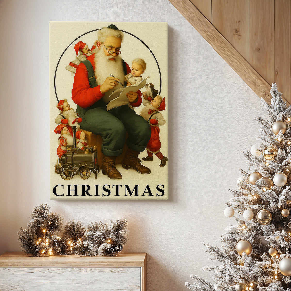 Tinsel-Gold Wreath Square - Canvas Art Print