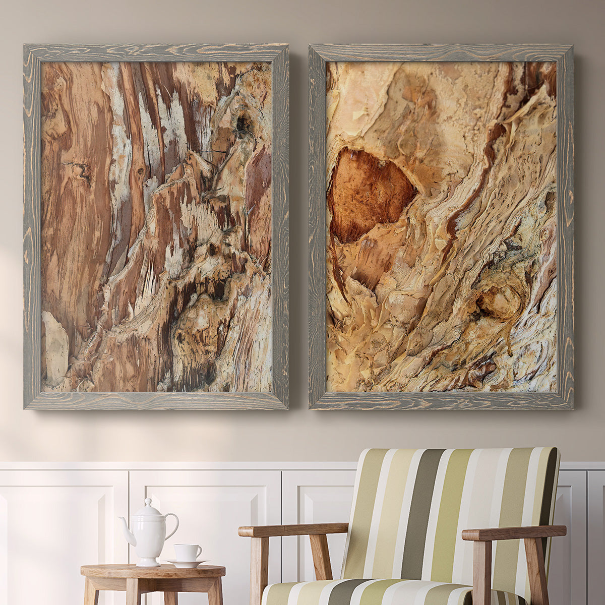 Tree Texture Triptych I - Premium Framed Canvas 2 Piece Set - Ready to Hang