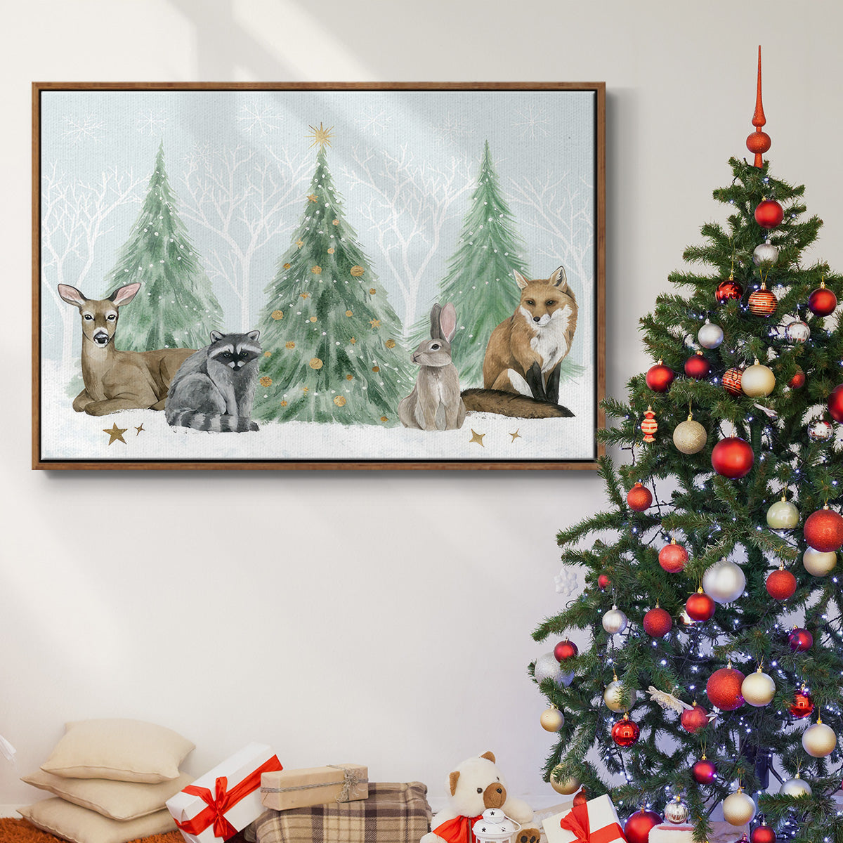 Christmas in the Forest Collection A - Framed Gallery Wrapped Canvas in Floating Frame