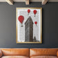 Flat Iron Building and Red Hot Air Balloons - Modern Framed Canvas Print