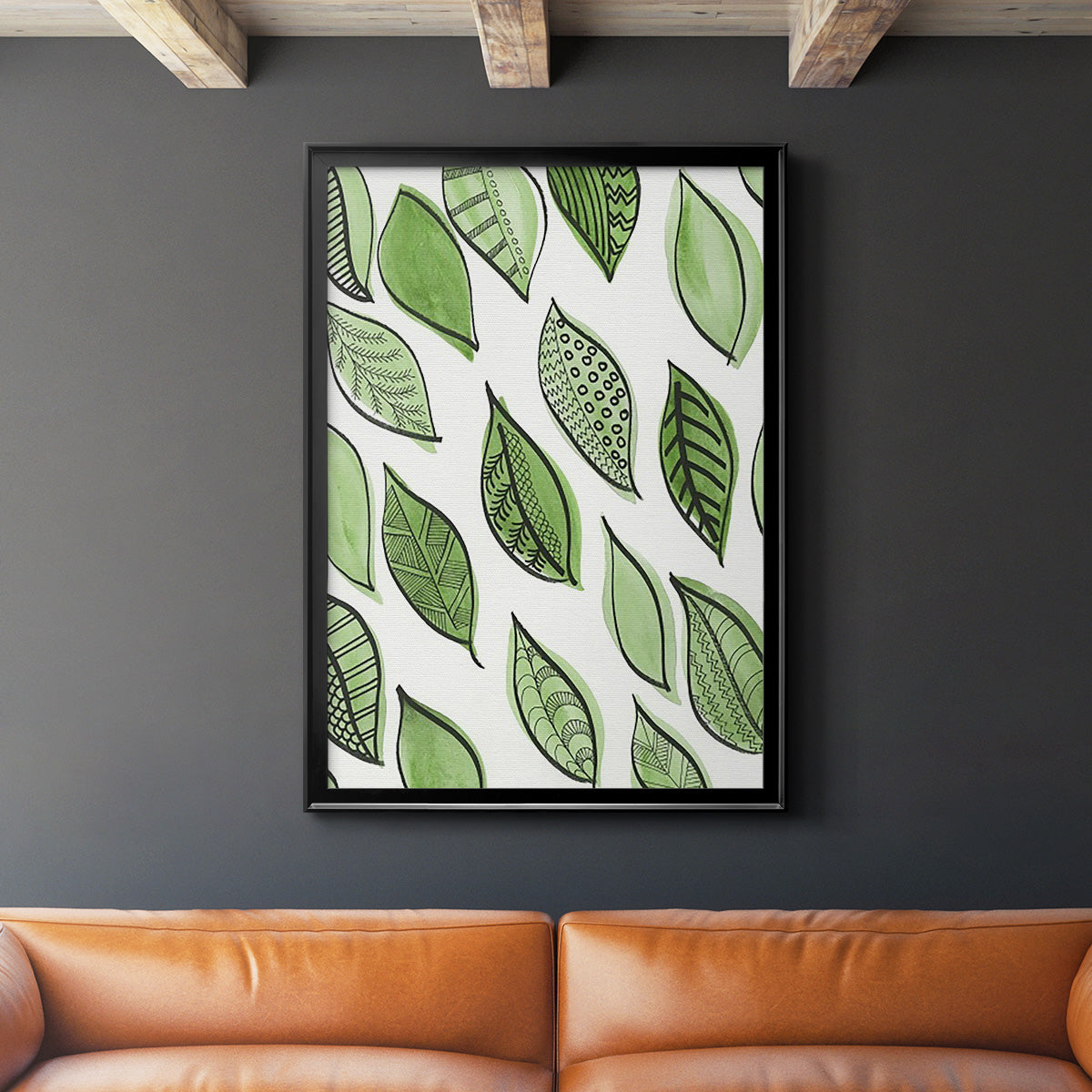 Patterned Leaf Shapes IV - Modern Framed Canvas Print