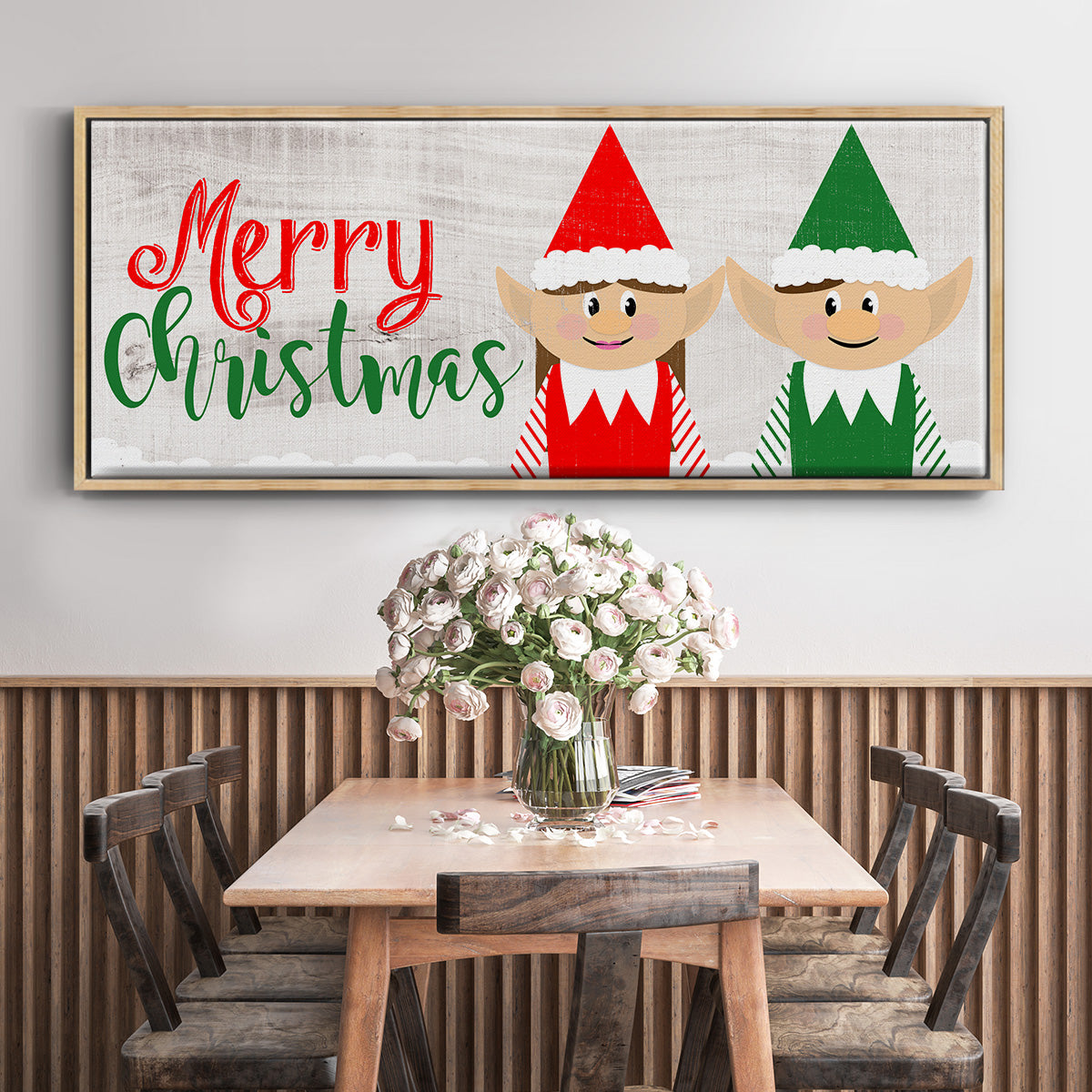 Christmas Elf Couple - Floater Framed Canvas Print