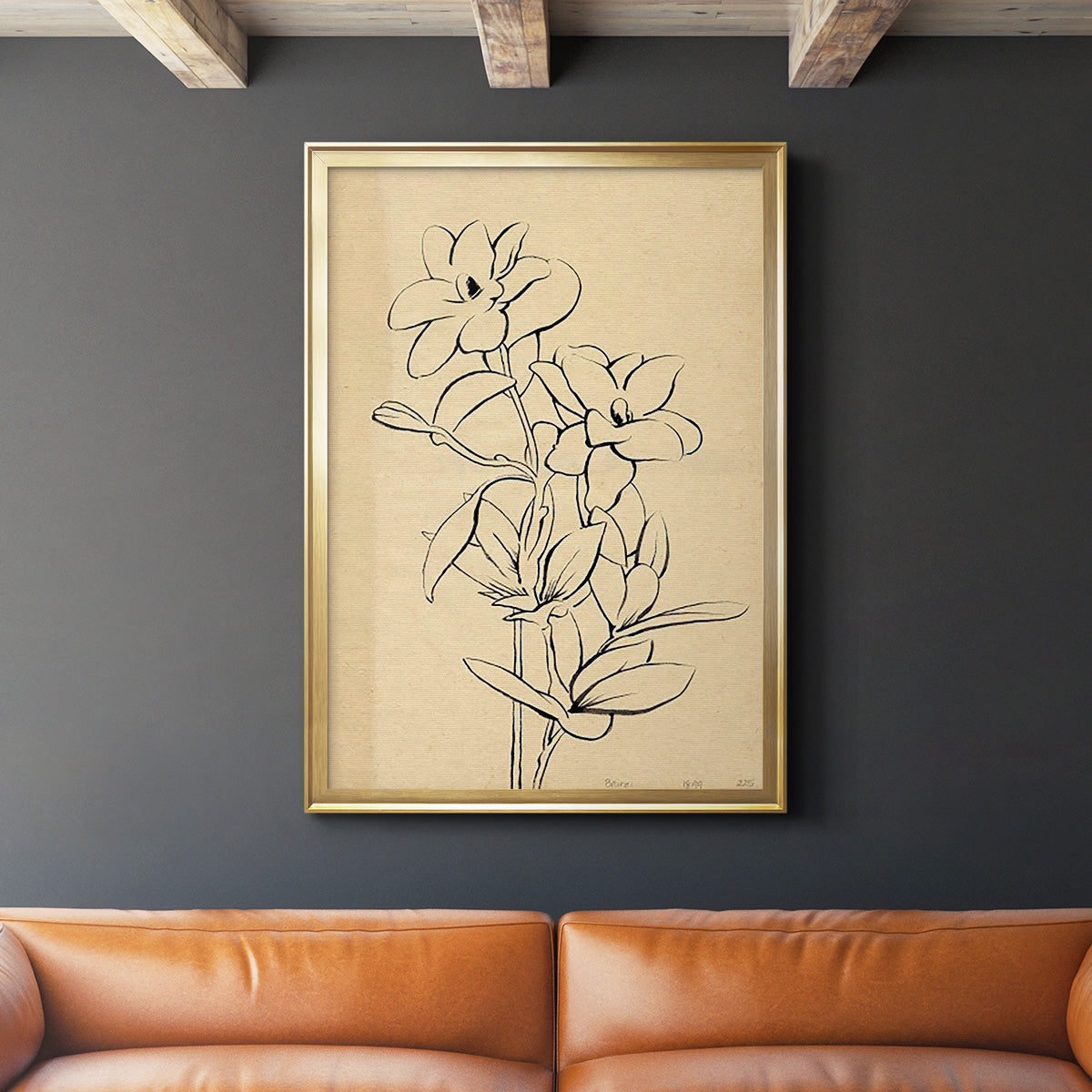Magnolia Sketch I - Modern Framed Canvas Print