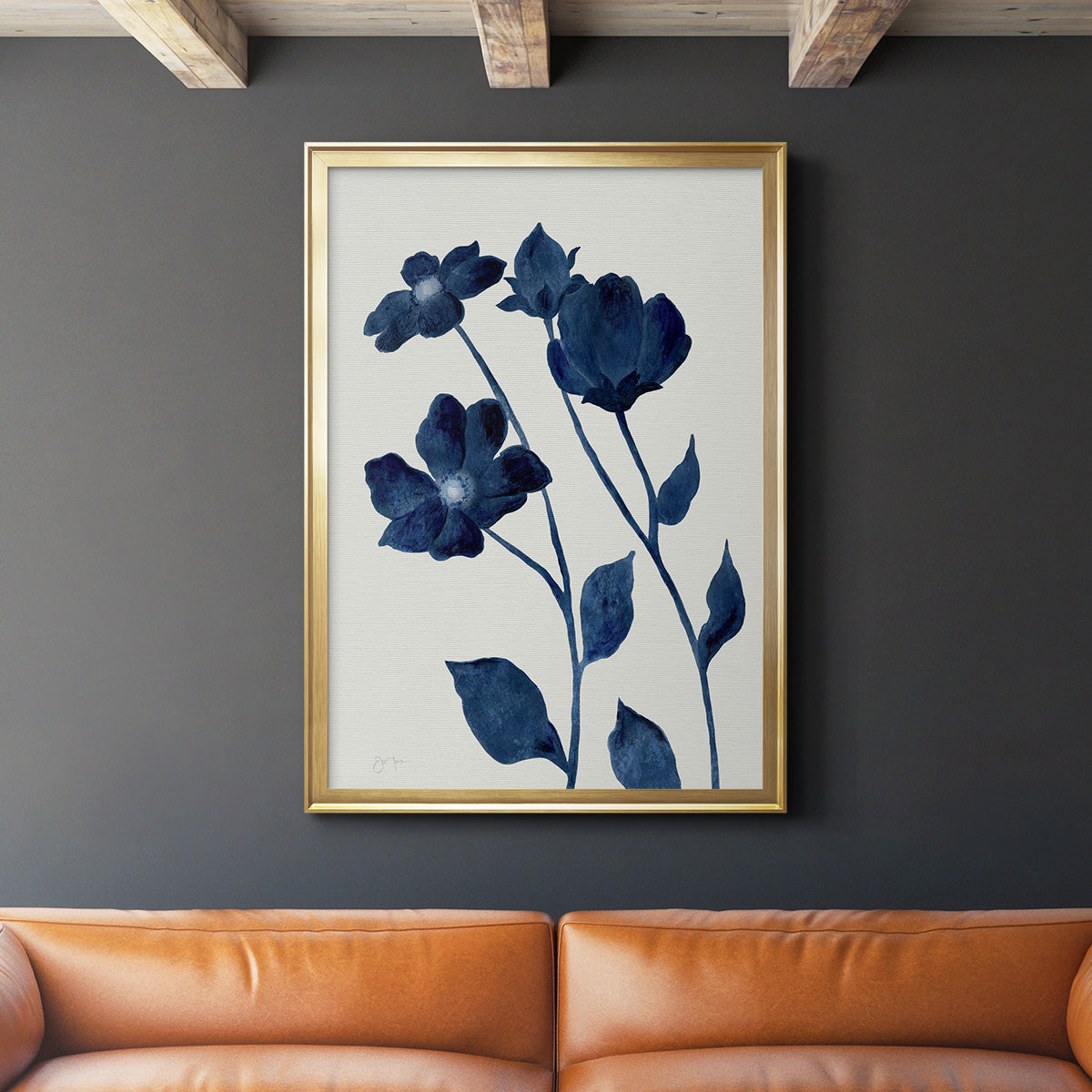 Indigo Bloom I - Modern Framed Canvas Print
