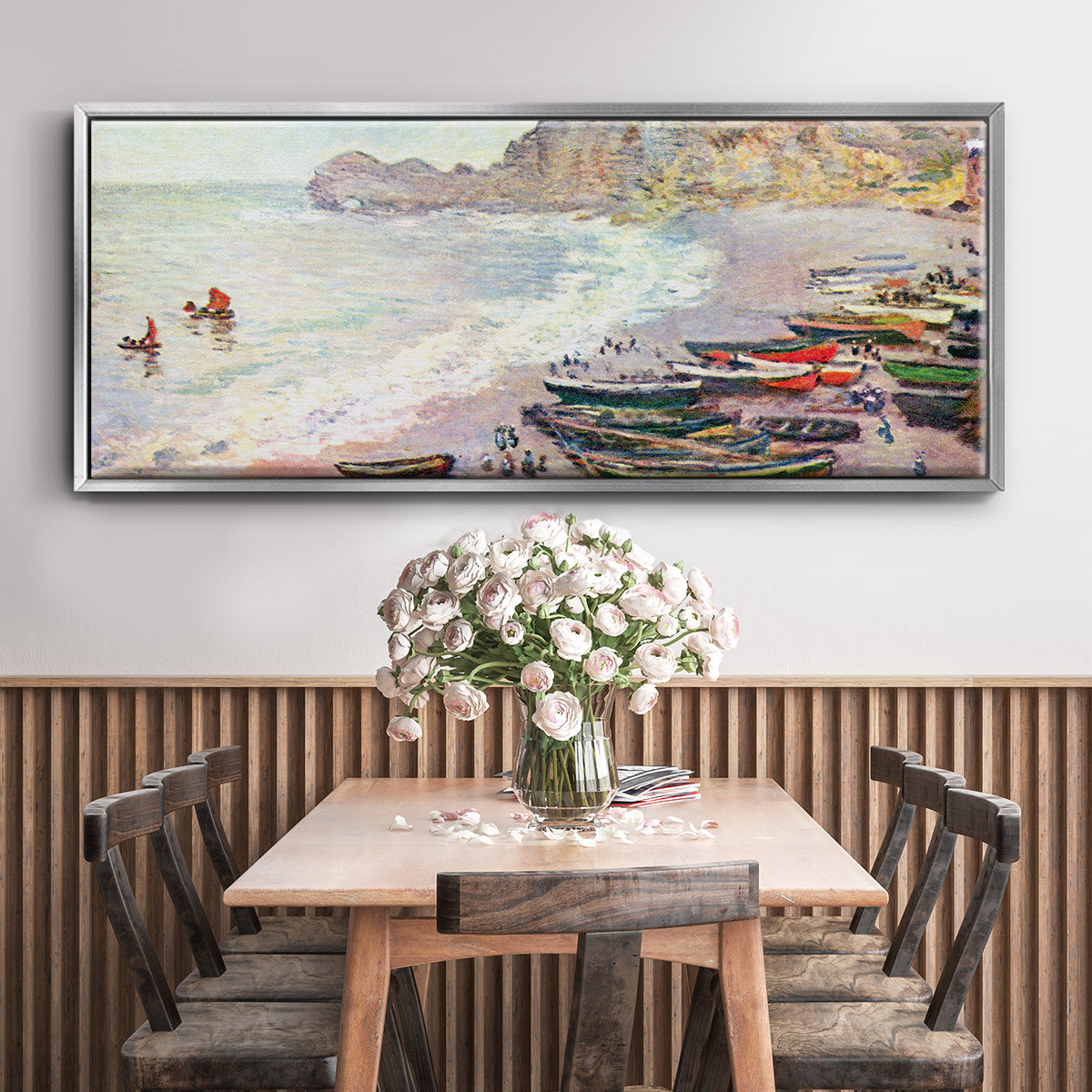 Étretat, the Beach and La Porte d'Amont - Floater Framed Canvas Print