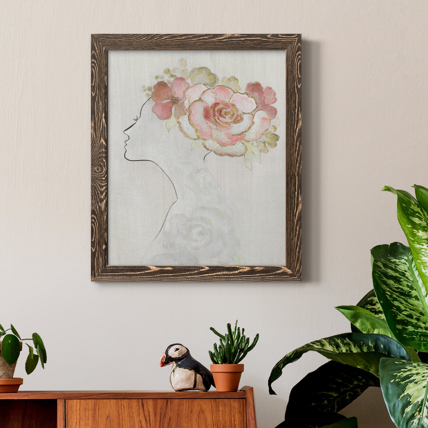 Fashion Floral Silhouette II - Barnwood Framed Canvas Print