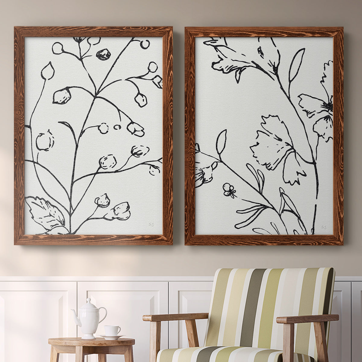 Botanical Sketch I   - Premium Framed Canvas 2 Piece Set - Ready to Hang