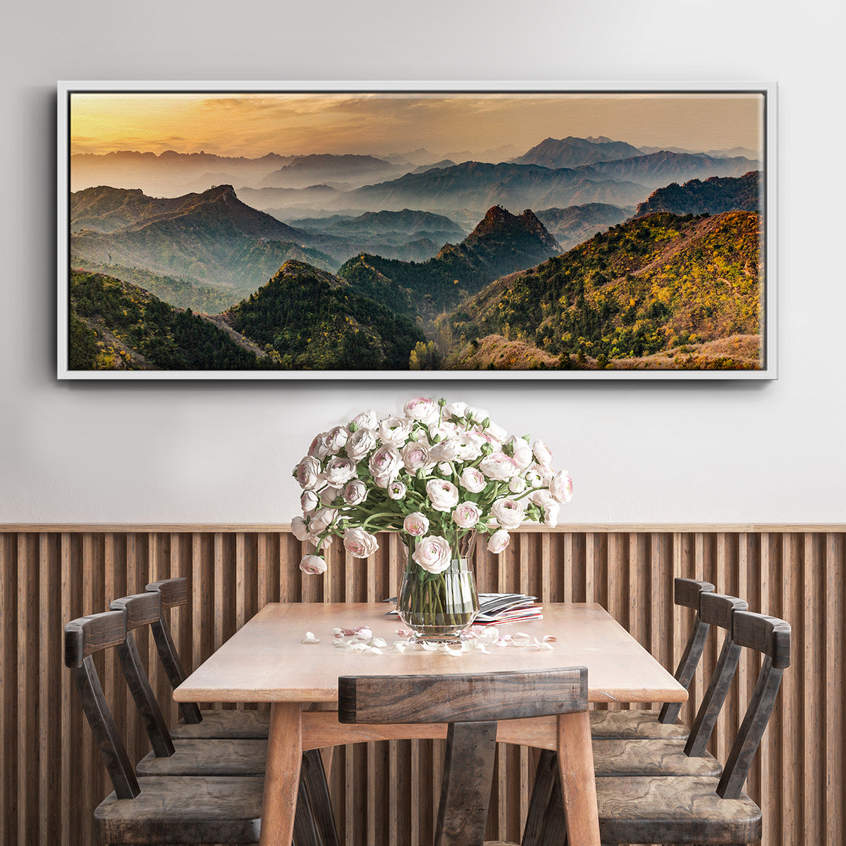 Jinshanling Mountains at Sunrise in Autumn Colors - Floater Framed Canvas Print