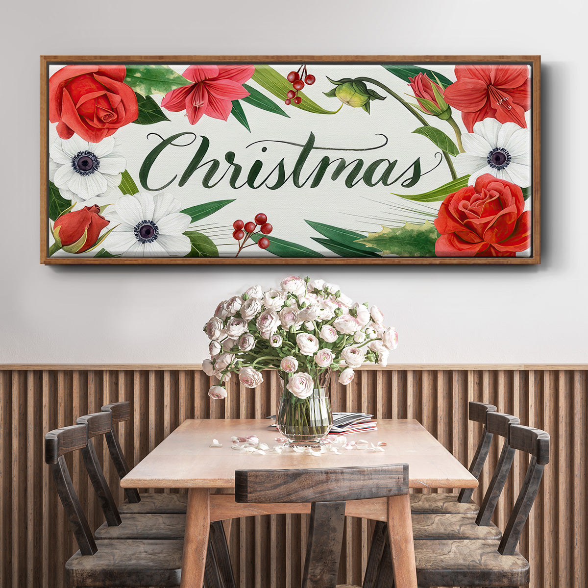 Christmas Flora Wreath Collection D - Floater Framed Canvas Print