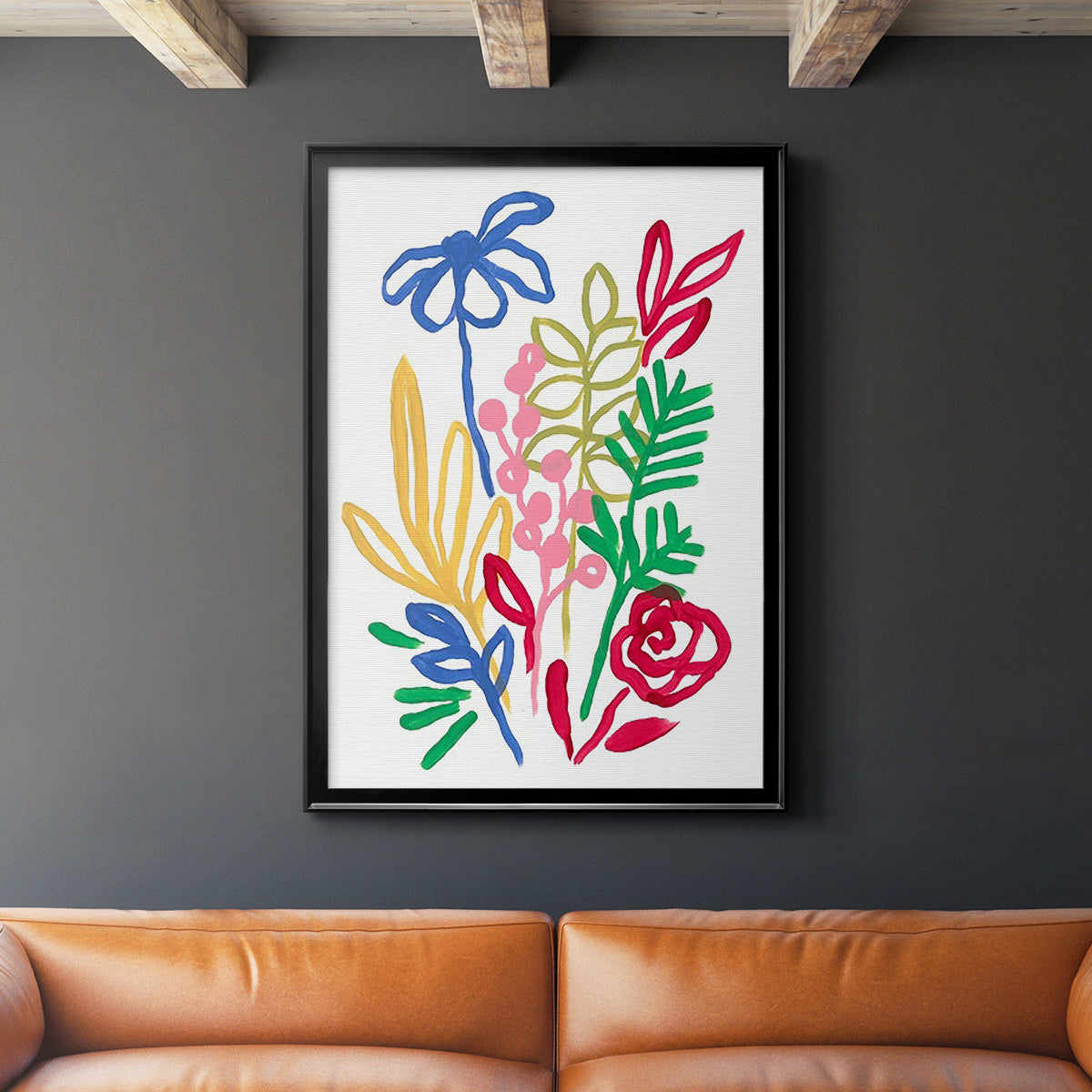 Bold Brushstroke Blooms I - Modern Framed Canvas Print